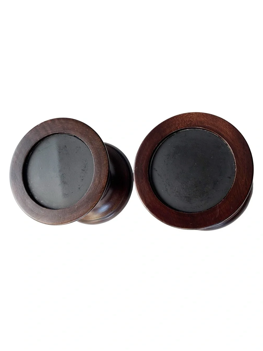 Pottery Barn Vintage Turned Wood Pillar Candle Holders Set of 2 Espresso 5.25”